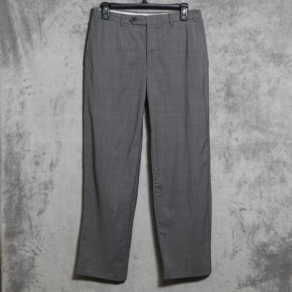 Canali Dress Pants Mens 30x28.5 Gray Check Wool Flat Front Straight Made Italy